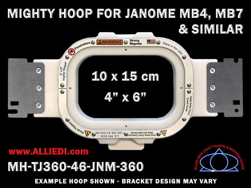 Janome 4 x 6 inch (10 x 15 cm) Rectangular Magnetic Mighty Hoop for 360 mm Sew Field / Arm Spacing
