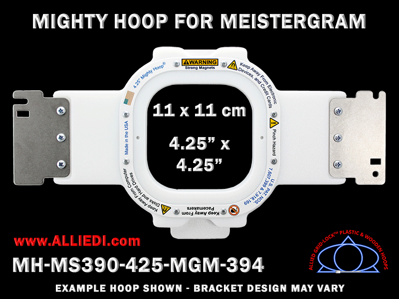 Meistergram 4.25 x 4.25 inch (11 x 11 cm) Square Magnetic Mighty Hoop for 394 mm Sew Field / Arm Spacing