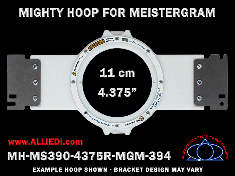 Meistergram 4.375 inch (11 cm) Round Magnetic Mighty Hoop for 394 mm Sew Field / Arm Spacing