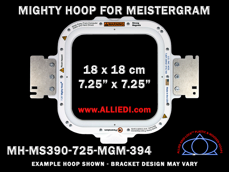 Meistergram 7.25 x 7.25 inch (18 x 18 cm) Square Magnetic Mighty Hoop for 394 mm Sew Field / Arm Spacing