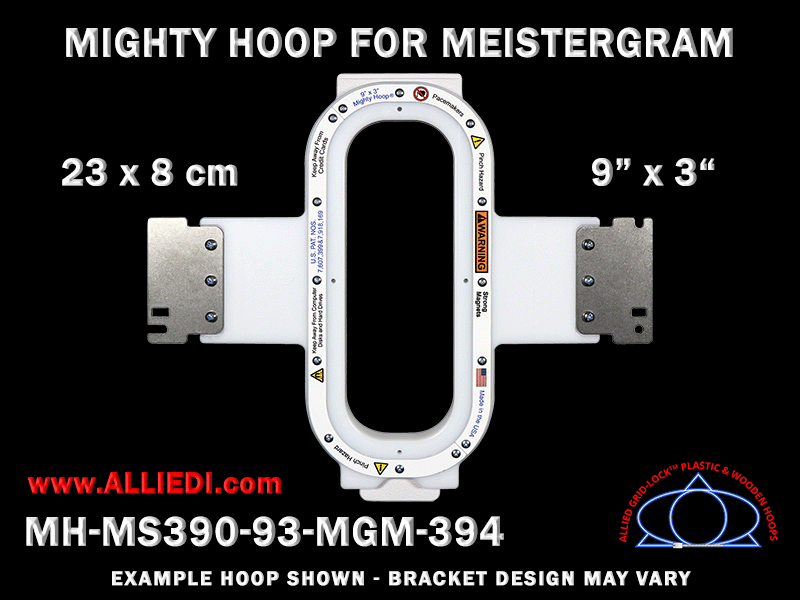 Meistergram 9 x 3 inch (23 x 8 cm) Vertical Rectangular Magnetic Mighty Hoop for 394 mm Sew Field / Arm Spacing