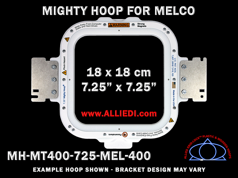 Melco 7.25 x 7.25 inch (18 x 18 cm) Square Magnetic Mighty Hoop for 400 mm Sew Field / Arm Spacing