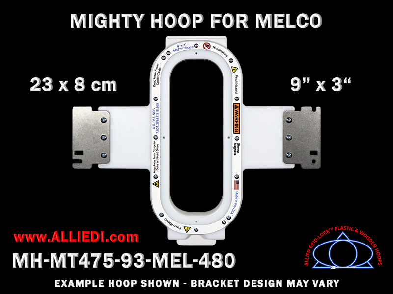 Melco 9 x 3 inch (23 x 8 cm) Vertical Rectangular Magnetic Mighty Hoop for 480 mm Sew Field / Arm Spacing