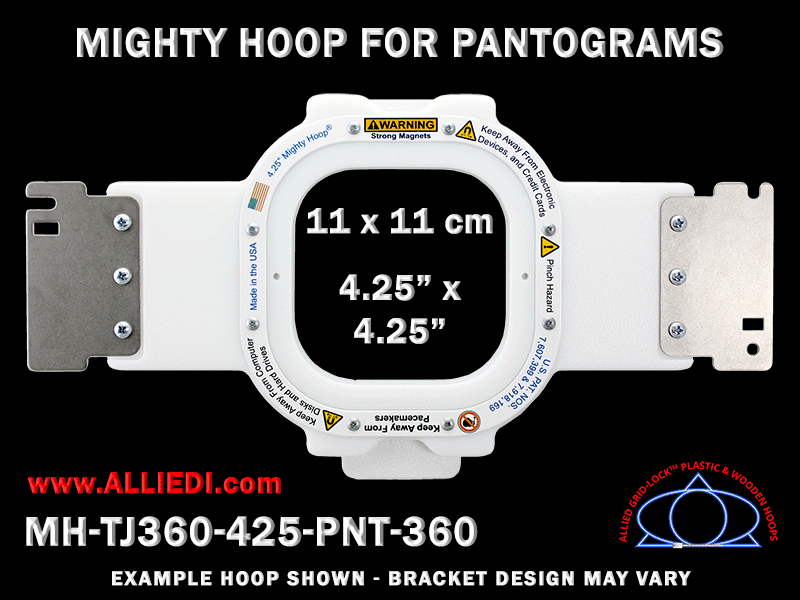 Pantograms 4.25 x 4.25 inch (11 x 11 cm) Square Magnetic Mighty Hoop for 360 mm Sew Field / Arm Spacing