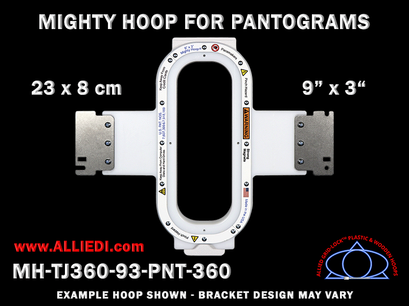 Pantograms 9 x 3 inch (23 x 8 cm) Vertical Rectangular Magnetic Mighty Hoop for 360 mm Sew Field / Arm Spacing