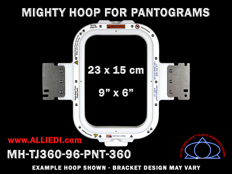 Pantograms 9 x 6 inch (23 x 15 cm) Vertical Rectangular Magnetic Mighty Hoop for 360 mm Sew Field / Arm Spacing