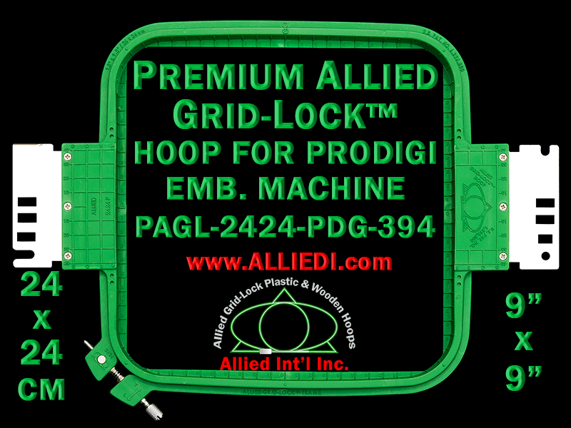 24 x 24 cm (9 x 9 inch) Square Premium Allied Grid-Lock Plastic Embroidery Hoop - Prodigi 394