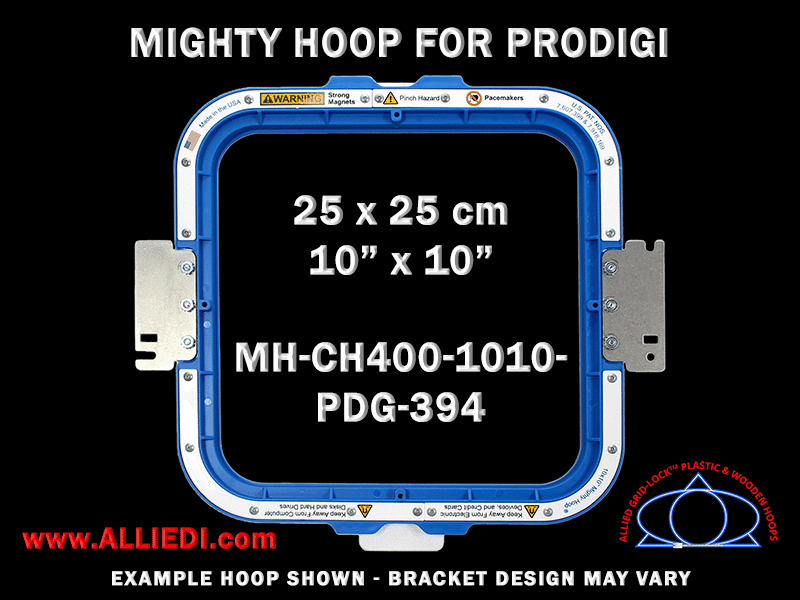 Prodigi 10 x 10 inch (25 x 25 cm) Square Magnetic Mighty Hoop for 394 mm Sew Field / Arm Spacing