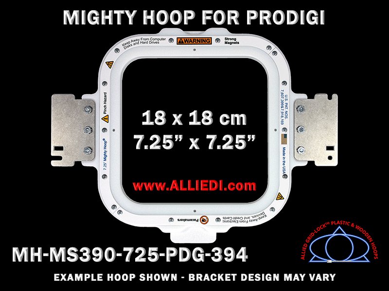 Prodigi 7.25 x 7.25 inch (18 x 18 cm) Square Magnetic Mighty Hoop for 394 mm Sew Field / Arm Spacing