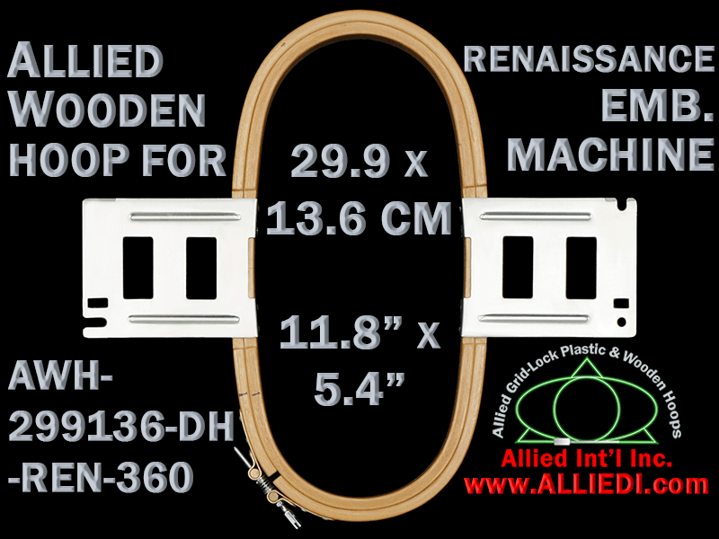 29.9 x 13.6 cm (11.8 x 5.3 inch) Rectangular Allied Wooden Embroidery Hoop, Double Height - Renaissance 360