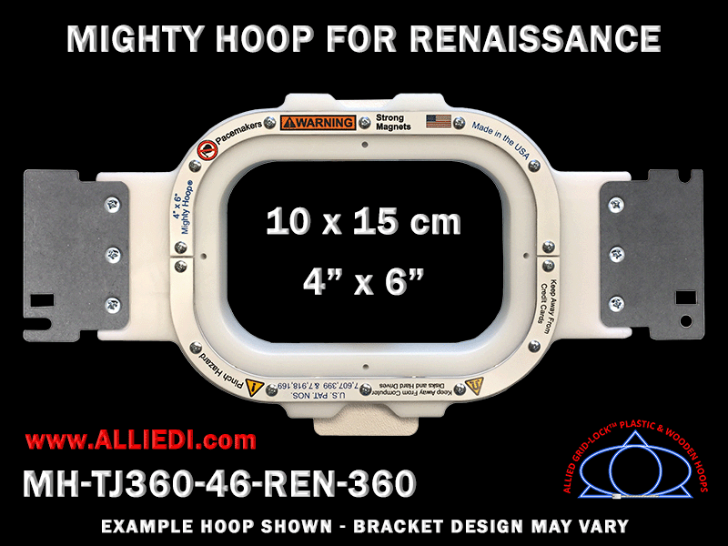 Renaissance 4 x 6 inch (10 x 15 cm) Rectangular Magnetic Mighty Hoop for 360 mm Sew Field / Arm Spacing