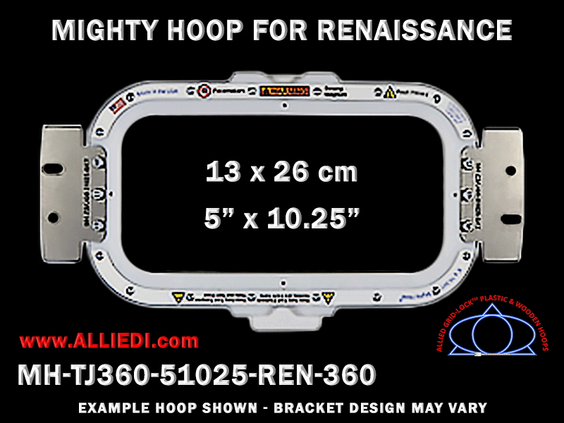 Renaissance 5 x 10.25 inch (13 x 26 cm) Horizontal Rectangular Magnetic Mighty Hoop for 360 mm Sew Field / Arm Spacing