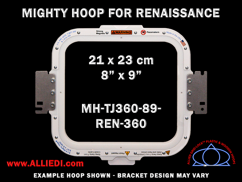 Renaissance 8 x 9 inch (21 x 23 cm) Rectangular Magnetic Mighty Hoop for 360 mm Sew Field / Arm Spacing