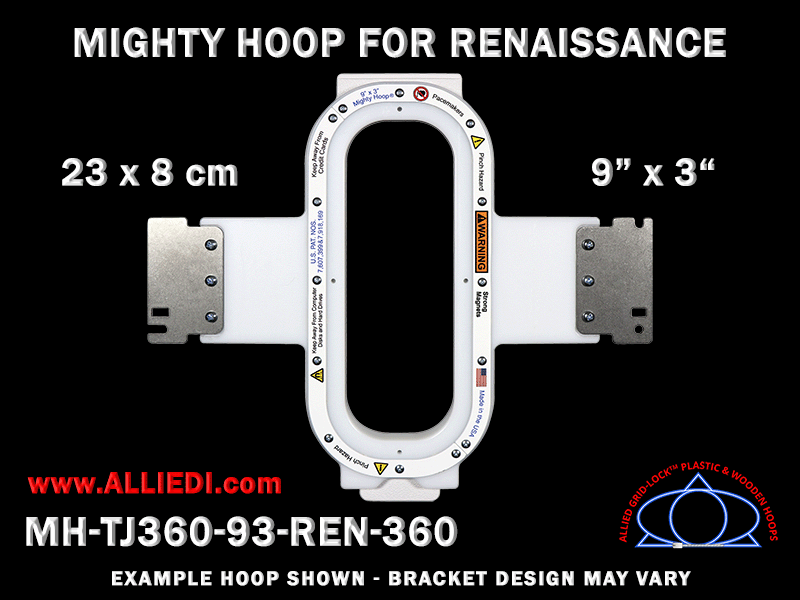 Renaissance 9 x 3 inch (23 x 8 cm) Vertical Rectangular Magnetic Mighty Hoop for 360 mm Sew Field / Arm Spacing