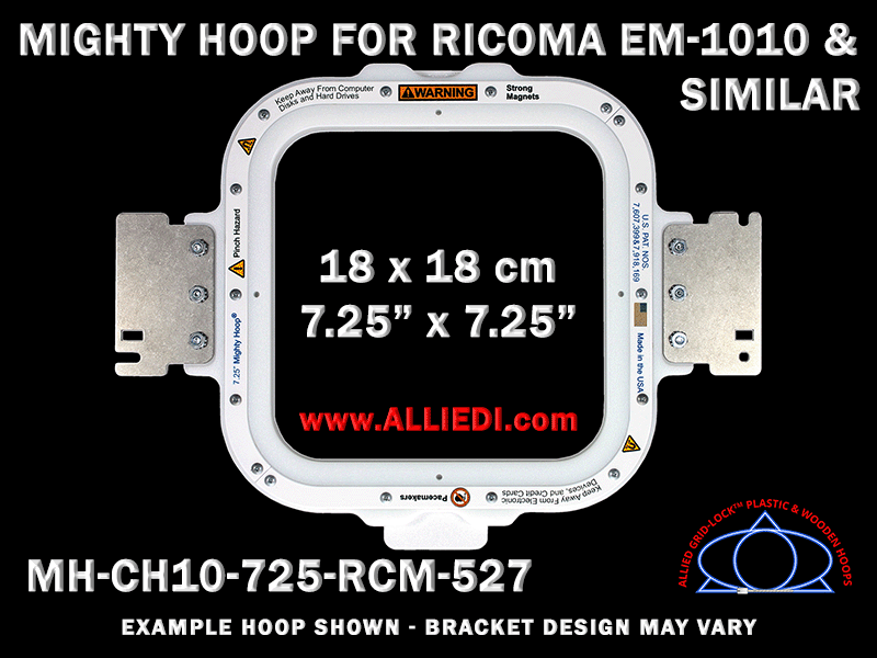 Ricoma EM-1010 7.25 x 7.25 inch (18 x 18 cm) Square Magnetic Mighty Hoop