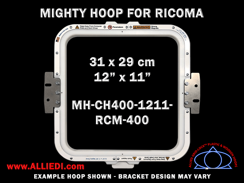 Ricoma 12 x 11 inch (31 x 29 cm) Rectangular Magnetic Mighty Hoop for 400 mm Sew Field / Arm Spacing