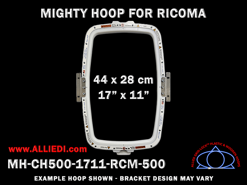 Ricoma 17 x 11 inch (43 x 28 cm) Vertical Rectangular Magnetic Mighty Hoop for 500 mm Sew Field / Arm Spacing