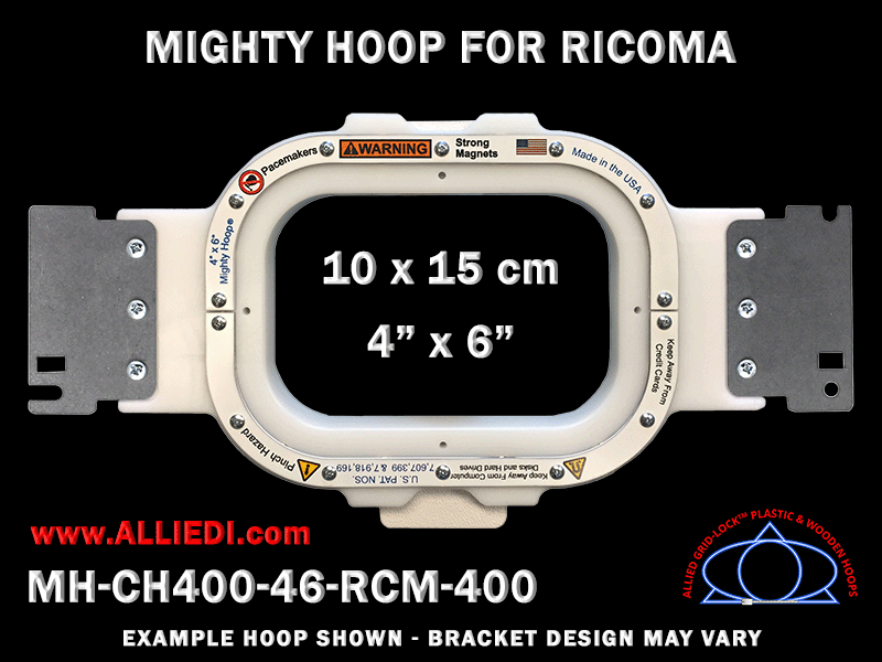 Ricoma 4 x 6 inch (10 x 15 cm) Rectangular Magnetic Mighty Hoop for 400 mm Sew Field / Arm Spacing