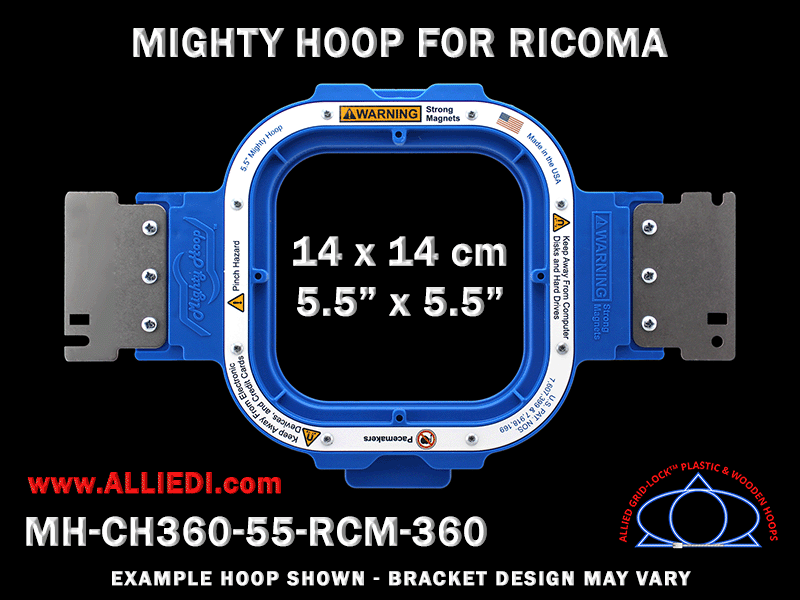 Ricoma 5.5 x 5.5 inch (14 x 14 cm) Square Magnetic Mighty Hoop for 360 mm Sew Field / Arm Spacing