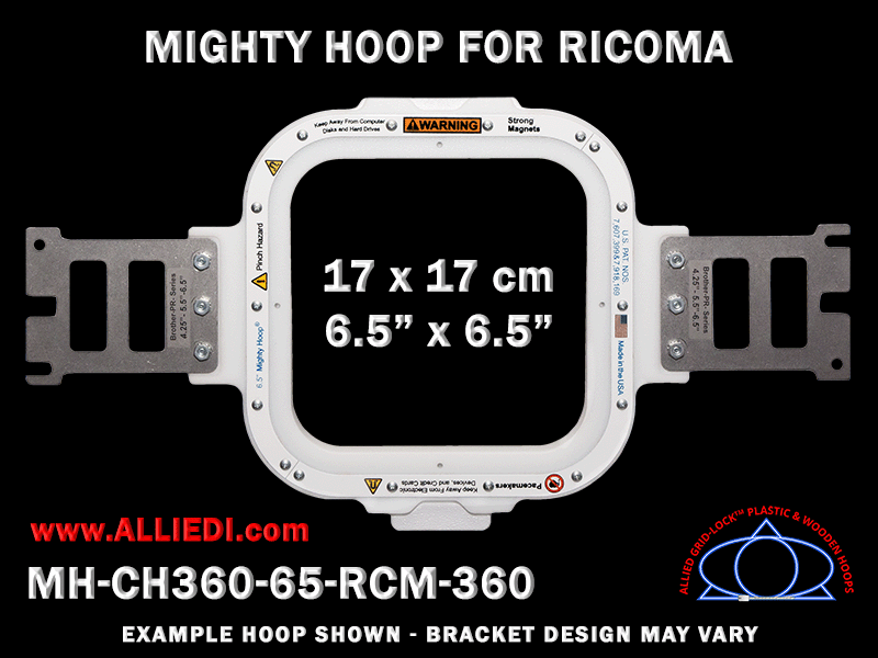 Ricoma 6.5 x 6.5 inch (17 x 17 cm) Square Magnetic Mighty Hoop for 360 mm Sew Field / Arm Spacing