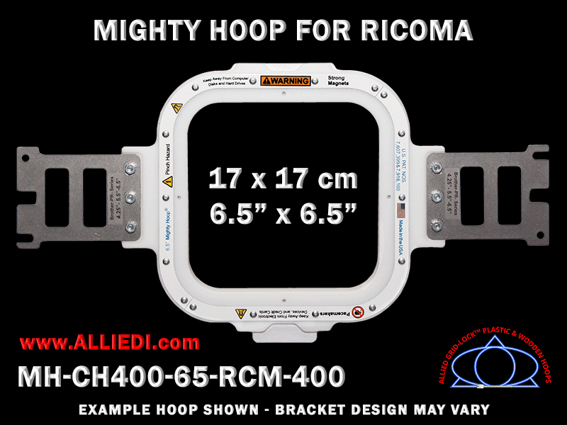 Ricoma 6.5 x 6.5 inch (17 x 17 cm) Square Magnetic Mighty Hoop for 400 mm Sew Field / Arm Spacing
