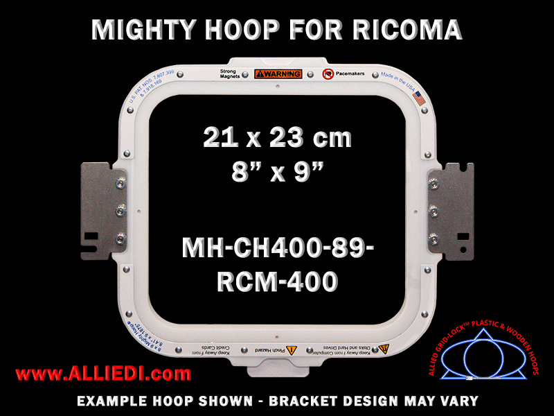 Ricoma 8 x 9 inch (21 x 23 cm) Rectangular Magnetic Mighty Hoop for 400 mm Sew Field / Arm Spacing