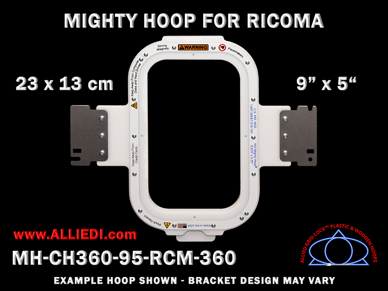 Ricoma 9 x 5 inch (23 x 13 cm) Vertical Rectangular Magnetic Mighty Hoop for 360 mm Sew Field / Arm Spacing