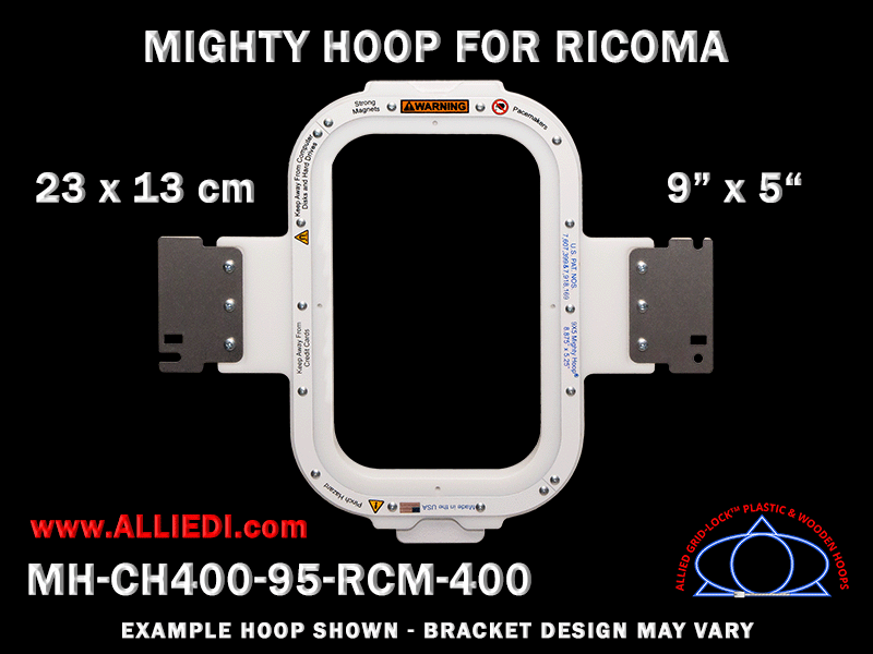 Ricoma 9 x 5 inch (23 x 13 cm) Vertical Rectangular Magnetic Mighty Hoop for 400 mm Sew Field / Arm Spacing