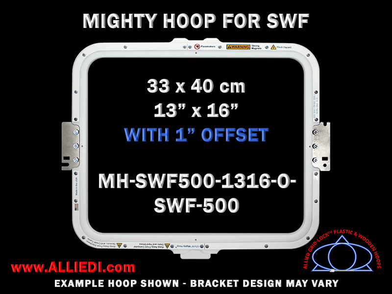 SWF 13 x 16 inch (33 x 40 cm) Rectangular Magnetic Mighty Hoop with 1 inch Offset for 500 mm Sew Field / Arm Spacing