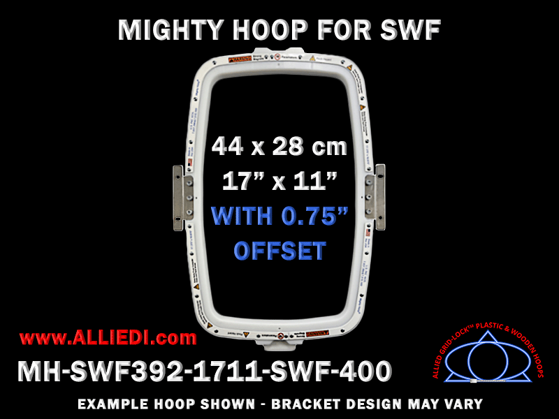 SWF 17 x 11 inch (43 x 28 cm) Vertical Rectangular Magnetic Mighty Hoop with 0.75 inch Offset for 400 mm Sew Field / Arm Spacing