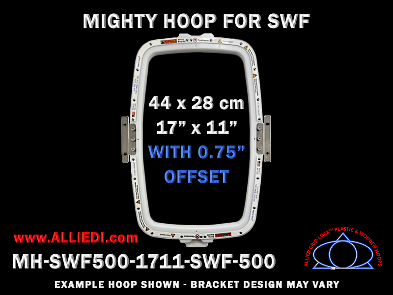 SWF 17 x 11 inch (43 x 28 cm) Vertical Rectangular Magnetic Mighty Hoop with 0.75 inch Offset for 500 mm Sew Field / Arm Spacing