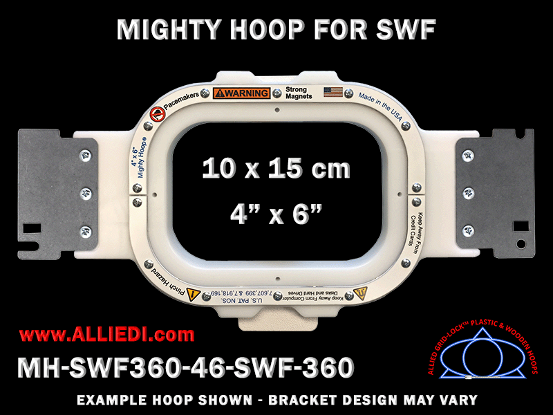 SWF 4 x 6 inch (10 x 15 cm) Rectangular Magnetic Mighty Hoop for 360 mm Sew Field / Arm Spacing