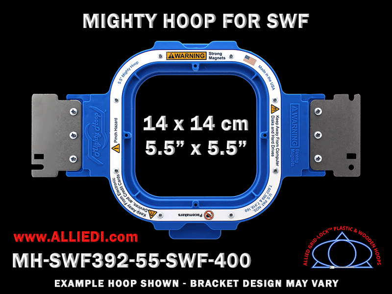 SWF 5.5 x 5.5 inch (14 x 14 cm) Square Magnetic Mighty Hoop for 400 mm Sew Field / Arm Spacing
