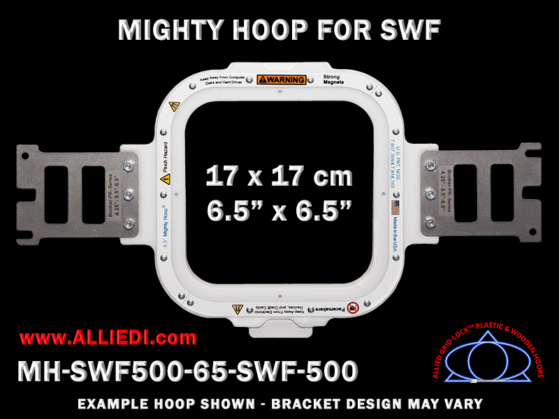 SWF 6.5 x 6.5 inch (17 x 17 cm) Square Magnetic Mighty Hoop for 500 mm Sew Field / Arm Spacing