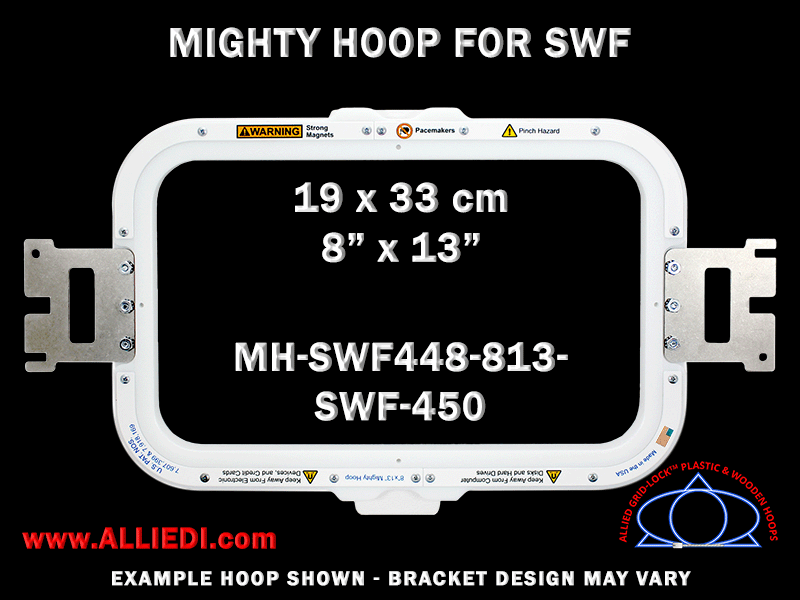 SWF 8 x 13 inch (19 x 33 cm) Rectangular Magnetic Mighty Hoop for 450 mm Sew Field / Arm Spacing