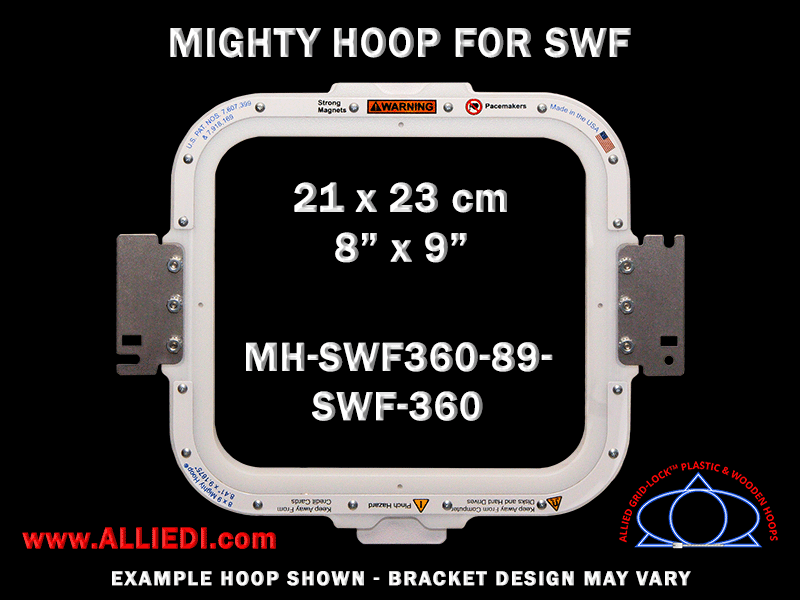 SWF 8 x 9 inch (21 x 23 cm) Rectangular Magnetic Mighty Hoop for 360 mm Sew Field / Arm Spacing