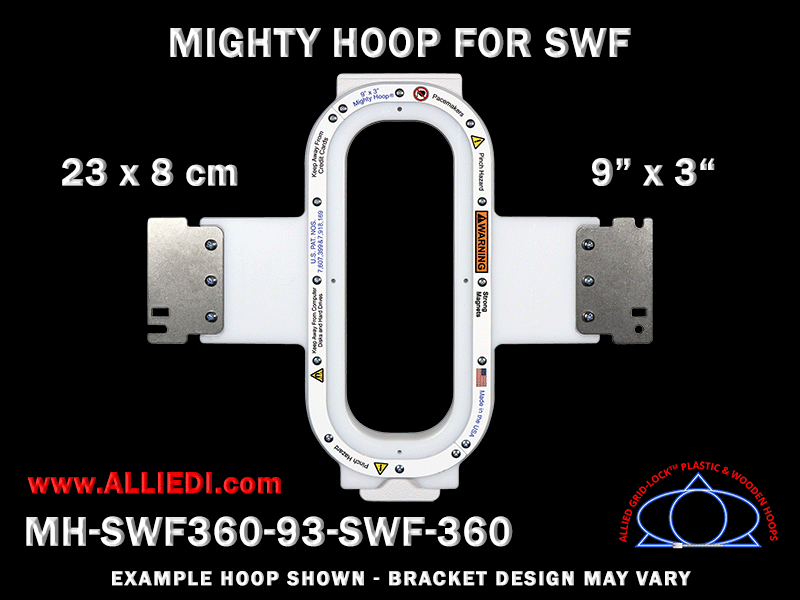 SWF 9 x 3 inch (23 x 8 cm) Vertical Rectangular Magnetic Mighty Hoop for 360 mm Sew Field / Arm Spacing