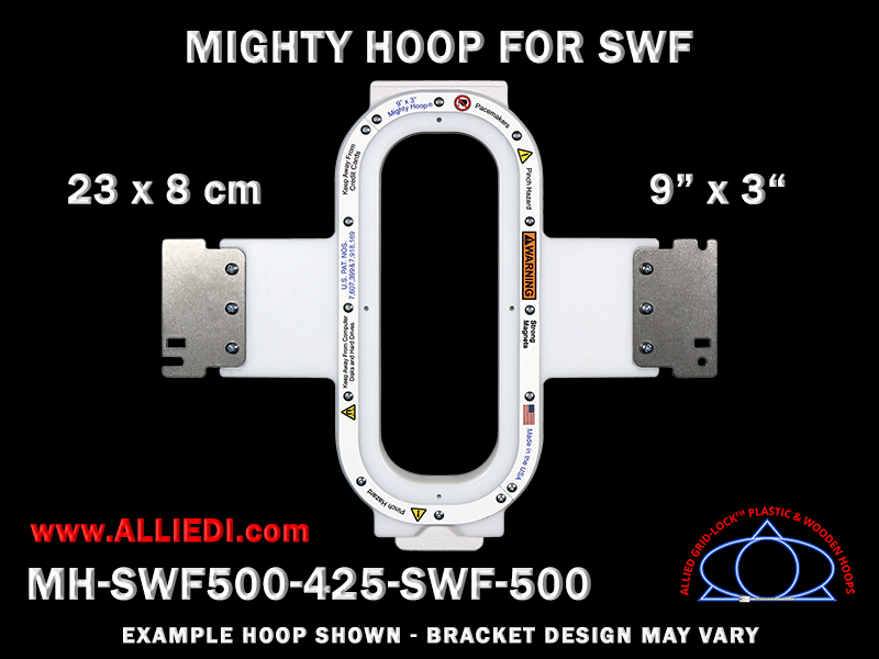 SWF 9 x 3 inch (23 x 8 cm) Vertical Rectangular Magnetic Mighty Hoop for 500 mm Sew Field / Arm Spacing