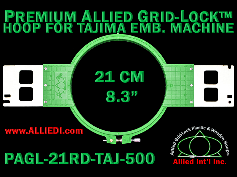 Tajima 21 cm (8.3 inch) Round Premium Allied Grid-Lock Embroidery Hoop for 500 mm Sew Field / Arm Spacing