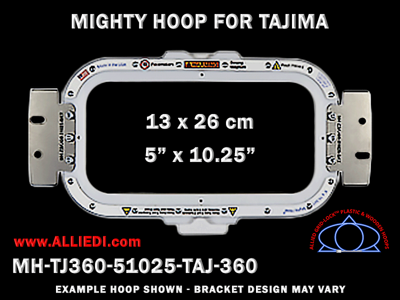 Tajima 5 x 10.25 inch (13 x 26 cm) Horizontal Rectangular Magnetic Mighty Hoop for 360 mm Sew Field / Arm Spacing