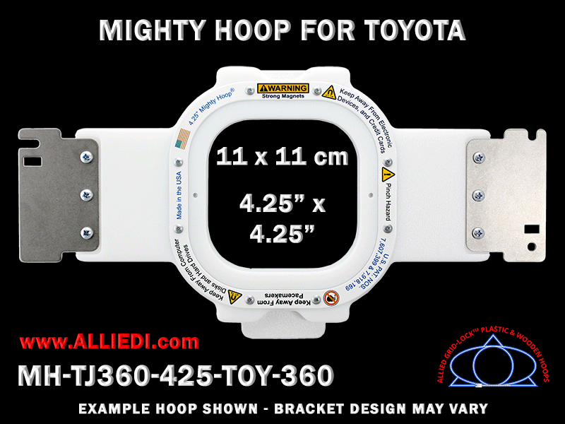 Toyota 4.25 x 4.25 inch (11 x 11 cm) Square Magnetic Mighty Hoop for 360 mm Sew Field / Arm Spacing