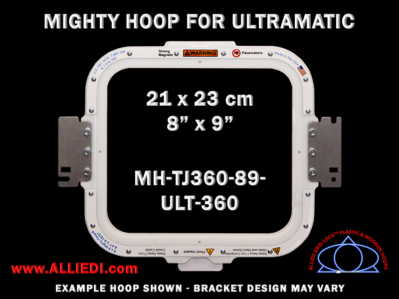 Ultramatic-II 8 x 9 inch (21 x 23 cm) Rectangular Magnetic Mighty Hoop for 360 mm Sew Field / Arm Spacing