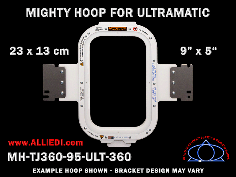 Ultramatic-II 9 x 5 inch (23 x 13 cm) Vertical Rectangular Magnetic Mighty Hoop for 360 mm Sew Field / Arm Spacing