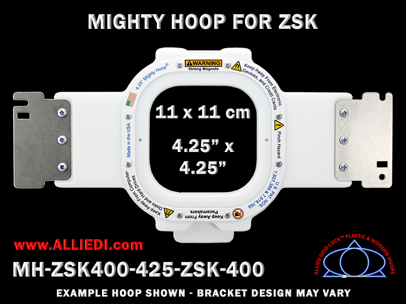 ZSK 4.25 x 4.25 inch (11 x 11 cm) Square Magnetic Mighty Hoop for 400 mm Sew Field / Arm Spacing