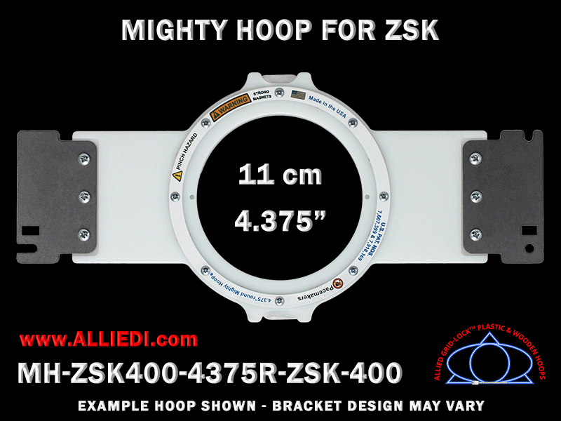 ZSK 4.375 inch (11 cm) Round Magnetic Mighty Hoop for 400 mm Sew Field / Arm Spacing