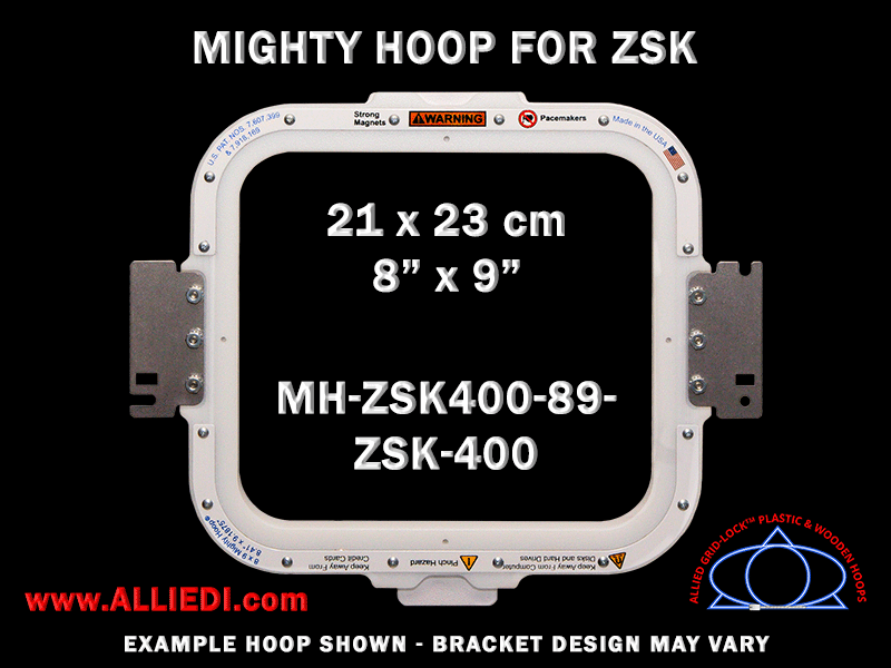 ZSK 8 x 9 inch (21 x 23 cm) Rectangular Magnetic Mighty Hoop for 400 mm Sew Field / Arm Spacing