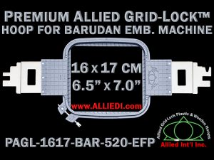 16 x 17 cm (6.5 x 7 inch) Rectangular Premium Allied Grid-Lock Plastic Embroidery Hoop - Barudan 520 EFP