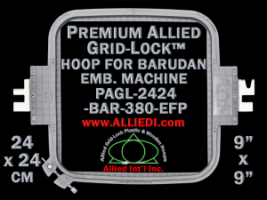 24 x 24 cm (9 x 9 inch) Square Premium Allied Grid-Lock Plastic Embroidery Hoop - Barudan 380 EFP