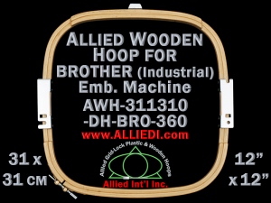 31.1 x 31.0 cm (12.2 x 12.2 inch) Rectangular Allied Wooden Embroidery Hoop, Double Height - Brother 360