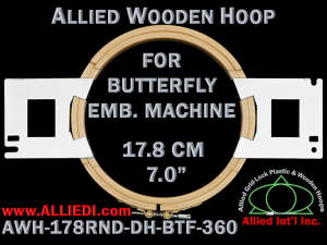 17.8 cm (7.0 inch) Round Allied Wooden Embroidery Hoop, Double Height - Butterfly 360